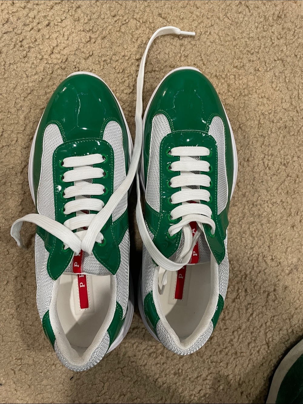 Prada Green and White Men's Low-Top Sneakers